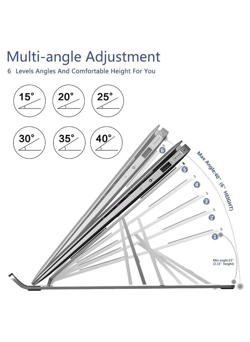 واي دي حامل كمبيوتر محمول، حامل رفع للكمبيوتر المحمول والتابلت، حامل مكتبي قابل للطي ومريح قابل للتعديل بست زوايا مصنوع من الألومنيوم، متوافق مع أجهزة MacBook وiPad وHP وDell وLenovo مقاس 10-15.6 بوصة، فضي اللون - Image 4